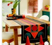 Opal House 100% Cotton Table Runner 20”x90” Black geometric