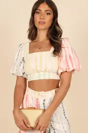 [PUP8] Bradley Puff Sleeve Cropped Top - Multi 4 Multi