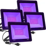 4 Pack 100W LED Black Lights, Flood Blacklight with Plug, IP66 Waterproof Out...