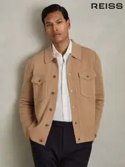 Reiss Camel Melange Flinch Wool Button Through Knitted Jacket (AW6603) | $335