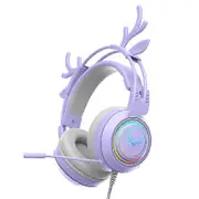New SY-G25 Antlers Pink Cute Wired Gaming Headphones HD Microphone 3D Space Sound RGB Lighting Laptop Headset purple no box