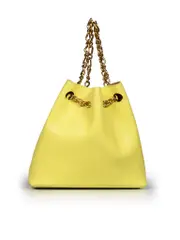 Yellow Vegan Leather Bucket Bag