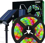 Upgraded 19.6FT 180 LED Solar Powered LED Strip Lights, Stairs Step Lights Outdoor Waterproof, Garden Lights for Christmas Terrace, Pergola Balcony, Pool Steps, (Multi-Colored 19.8ft 180 Led Strip)