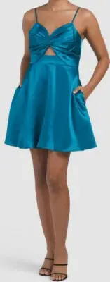 $175 Aidan by Aidan Mattox Women's Blue Cutout Twisted Front Mini Dress Size US8