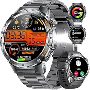 [HIRREO] Smart Watch for Men(Answer/Make Call), 100+ Sports Modes Fitness Smartwatches, 1.43'' AMOLED/600mAh/LED Flashlight/Pedometer, 5ATM Waterproof Smartwatch, Rugged Smart Watches for Android iOS