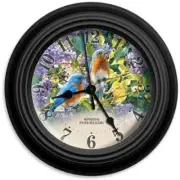 Reflective Art Bluebirds Spring Interlude Wall Clocks With Flower Garden 10"