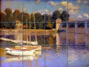 Monet Mural Tumbled Marble The Bridge at Argenteuil Bath Backsplash Tile #125