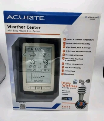 Acurite Weather Station Digital Wind Temperature Humidity Atomic Clock (3 In 1)