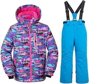 [JELEUON] Girls Boys Kids Winter Warm Outdoor Mountain Waterproof Windproof Snowboarding Skiing Jackets+ Ski Bib Pants Overalls Set, New-color-k, 12