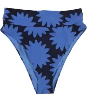 American Eagle Womens Flowers High Cut Cheeky Bikini Swim Bottom, Blue, Small
