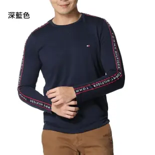 【Tommy Hilfiger】Tommy Hilfiger 簡約休閒純棉 袖子串標LOGO字樣 長袖薄款T恤(美版版型偏大)