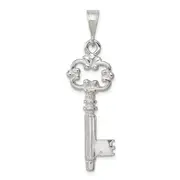 Sterling Silver Polished & Textured Key Pendant