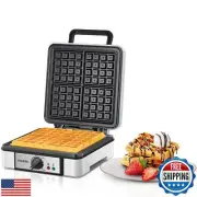 FOHERE Belgian Waffle Maker 4 Slices, 1200W Square Waffle Iron, 5 Browning Le