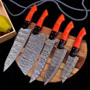 CUSTOM HANDMADE DAMASCUS STEEL CHEF KNIFE SET KITCHEN KNIVES CHEF SET CUTLARY 11