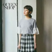 在飛比找蝦皮商城優惠-QUEENSHOP【01130080】緹花荷葉袖拼接圓領上衣