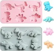 Amison 2Pcs Dinosaur Silicone Molds, 6 Grids Different Shapes Candy Fondant Mould, Cute Cartoon Dino Chocolate Gummy Mold Tray, Baking Decorating Tools, DIY Handmade Soap Mold for Cupcake Cake Decor