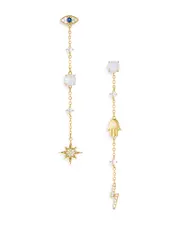 Ettika Linear Charm Drop Earrings in 18K Gold Plated