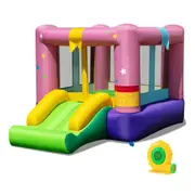 Costway Inflatable Bounce House Bouncy Castle Jumping House w/Slide Basketball Rim & 550W Blower