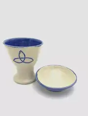 CELTIC TRIQUETRA KNOT GOBLET and DISH Altar set Porcelain - ONE OF A KIND