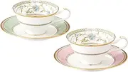 Noritake Y6988/998307 Noritake Cup & Saucer (Color Changing Pair Set) (Coffee Tea Combination), 8.7 fl oz (220 cc), Yoshino 2 Guests, Green, Pink, Bone China