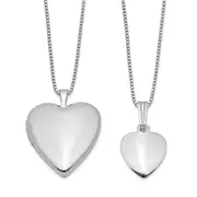 Sterling Silver Rhodium-Plated Polished & Satin Heart 18In Locket Necklace 14In Pendant Set
