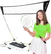 Badminton Net Rackets Shuttlecocks Combo Set - Portable & Instant Setup (Backyar