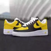 Air Force 1 Custom Low White Shoes, Jet Black Vibrant Yellow Mens Womens Sneaker