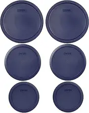 [Pyrex] (2) 7403-PC 10 Cup (2) 7402-PC 6/7 Cup (2) 7201-PC 4 Cup Blue Round Replacement Food Storage Lids Made in the USA