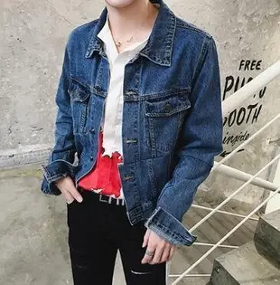 FINDSENSE Z1 韓國 時尚 潮 男 修身 藍色 重工 拼接 牛仔外套 夾克 上衣