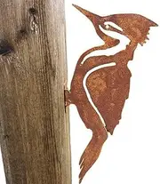 Rusty Metal Woodpecker Birds Garden Decoration Garden Decor Yard Silhouette Ornament Fence Outdoor Art Statue Country Housewarming Gifts Simple Outdoor Statue Stake Decoration