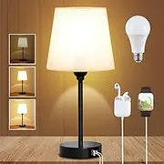 Clora Touch Control Bedside Table Lamp for Bedrooms Nightstand with USB C+A Charging Port 3 Way Dimmable LED Bulb Included Desk Lamp Fabric Shade Night lamp for Living Room/Study/Office/Dorm (Beige)