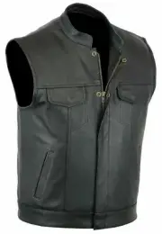 Sons Of Anarchy Leather Vest for Bikers Club Motorbike Waistcoat Black Cut Patch