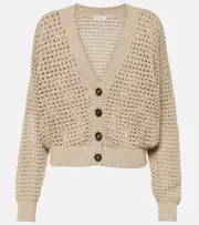 [Brunello Cucinelli] Brunello Cucinelli Sequined open-knit cotton-blend cardigan AU 14 beige