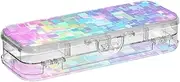 Yoogain Neon Colored Irregular Plaid Plastic Pencil Box 2 Layer Transparent Pens Case For School With Snap Lid