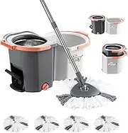 Maxkon Spin Mop Twin Bucket Set with 4 Microfiber Heads Tile Wood Floor Cleaner Magic Dry Twist Separate Stackable 360 Degree Rotating Clean Water Mop Set for Floor Cleaning