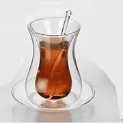 ACEVER Doulbe Wall Two Layer Insulated Glass Coffee Cup,Tea, Café, Milk Mug (150ml, Turkish)