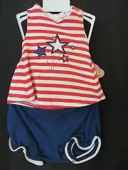 Picture Me Girls Sunsuit Set Halter Popover & Bloomers Red Wht Blue 6 Mo #12618