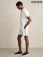 Reiss Off White Phoenix Textured Tape Drawstring Shorts (AM9728) | $155