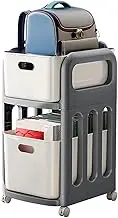 Erhigher School Bag Storage Rack with 2 Removable Drawers High Guardrail Storage Organizer with Lockable Wheels Rolling Cart Grey
