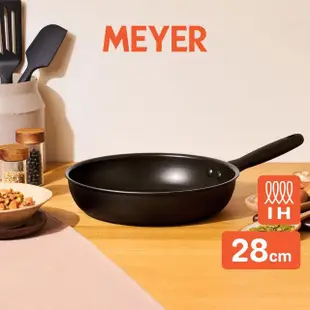 【MEYER 美亞】鎧甲系列全黑陽極陶瓷不沾鍋平底鍋28cm(IH/電磁爐適用)