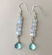 SUNDANCE CHARM MOONSTONE AQUAMARINE STERLING SILVER HANDCRAFTED ARTISAN EARRINGS