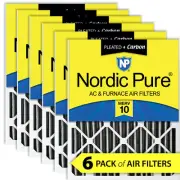 Nordic Pure 16x20x4 (3 5/8) Furnace Air Filters MERV 10 Pleated + Carbon 6 Pack