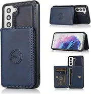 [YocoverTech] for Samsung S21 Case,for Galaxy S21 5G Back Case,PU Leather Magnetic Back Shell Cover Case with Card Holders[6.2 inch]-Blue