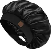 Hat Hut Satin Silk Bonnet Sleep Cap for Women Hair Bonnet for Curly Hair Sleeping Adjustable Wide Band Double Layer