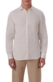Bugatchi Axel Linen Button-Up Shirt in Sand at Nordstrom, Size Small
