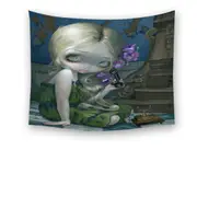 Fine Art Painting Beautiful Girl with Geraniums Tapestry