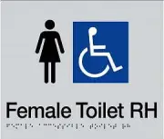 Female Accessible Toilet Right Hand Sign FDTRH-SILVER (Braille) | Braille Signs