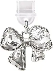 ELISE & FONDA TP650 Type-C Charging Port Anti Dust Plug Little 3D Crystal Bow Cell Phone Charm for iPhone 15/16/Samsung/OnePlus/Xiaomi/oppo Android Phones (White)