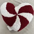 Pottery Barn Red & White Peppermint Swirl Heart Shaped Teddy Bear Pillow - New