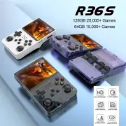 R36S Retro Handheld Video Game Console 128GB Black Linux System 3.5 Inch